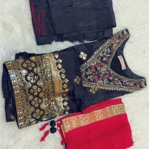 Elegant Black and Gold Embroidered Dress Set